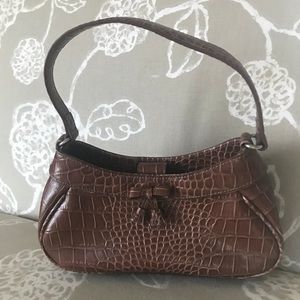 LIZ CLAIBORNE BROWN SATCHEL HANDBAG FAUX REPTILE